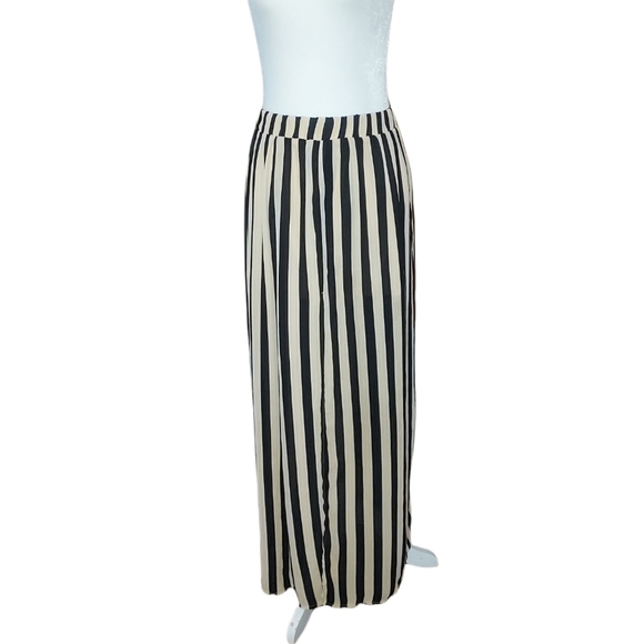 BP Collection Dresses & Skirts - BP Collection L Maxi Skirt Black Cream Tan Striped Sheer Formal Dark Macadamia